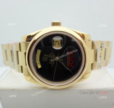 Replica Rolex Day Date Black Onyx Dial Yellow Gold Watch 36mm